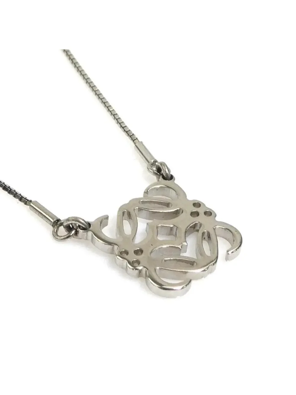 Auth Loewe Anagram Necklace Silver #302736L23B
